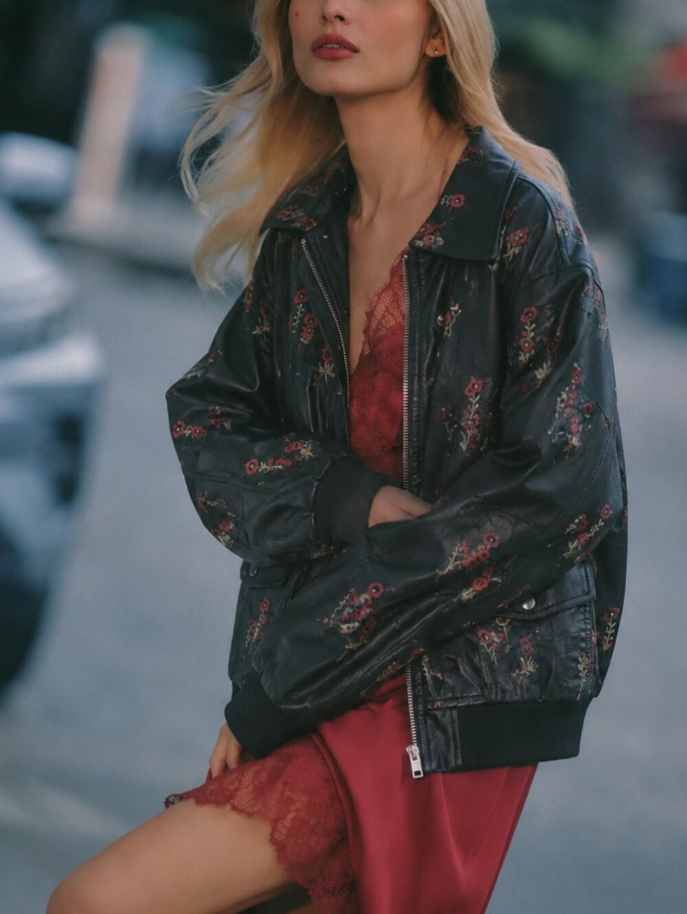 NWT! Anthropologie Maeve Faux Leather Floral-Embroidered Bomber Jacket XS